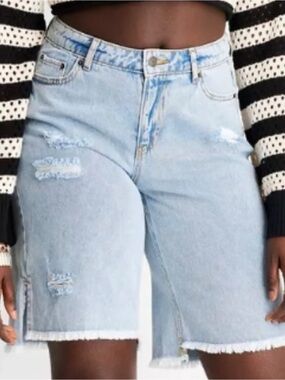 High-Rise Light Blue Distressed Jean Shorts